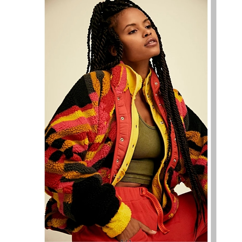 FREE PEOPLE MOVEMENT ROCKY RIDGE GEO PRINT FLEECE JACKET